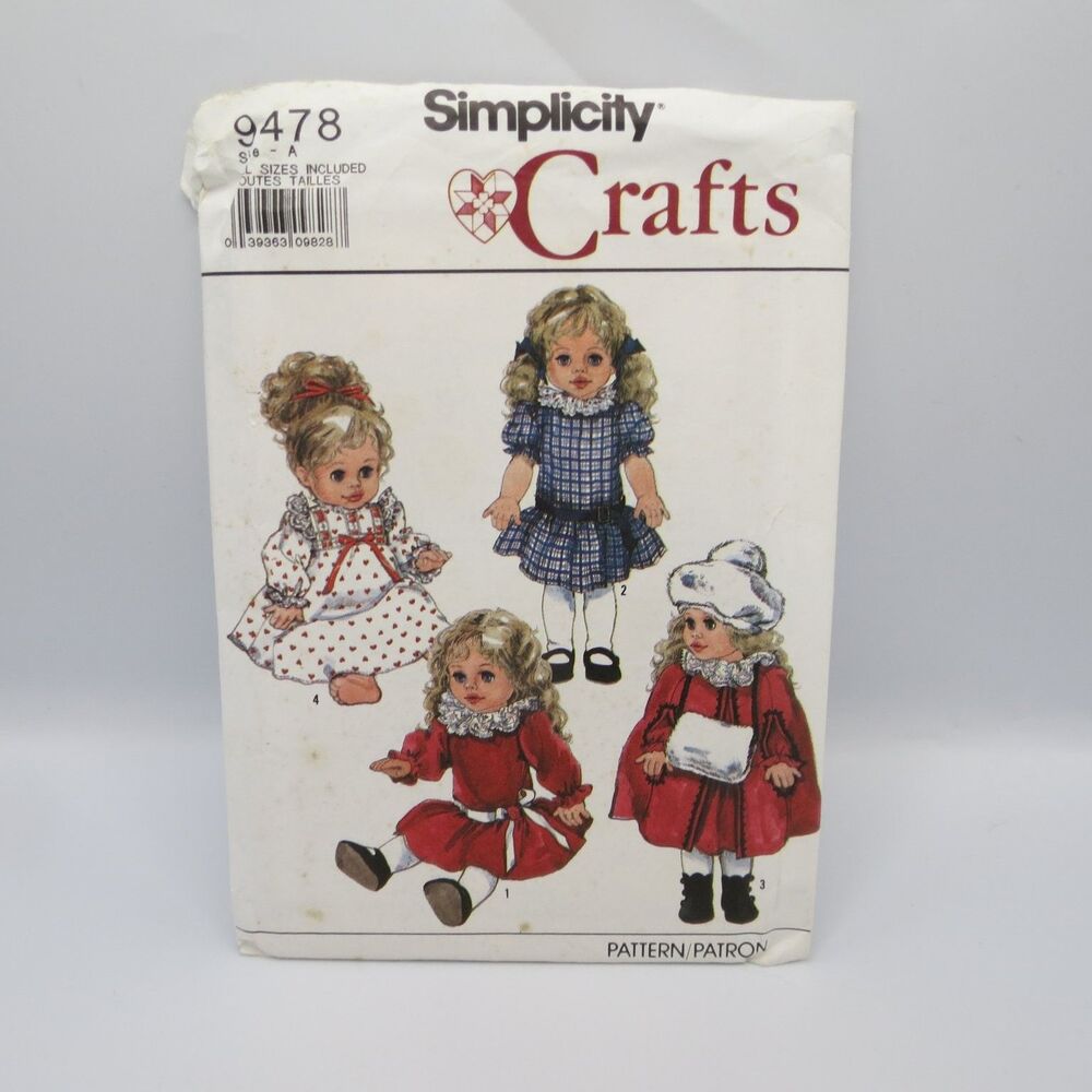 Simplicity 9478 Doll Clothes Dress Nightgown Hat Muff Cape 14-18" 1989